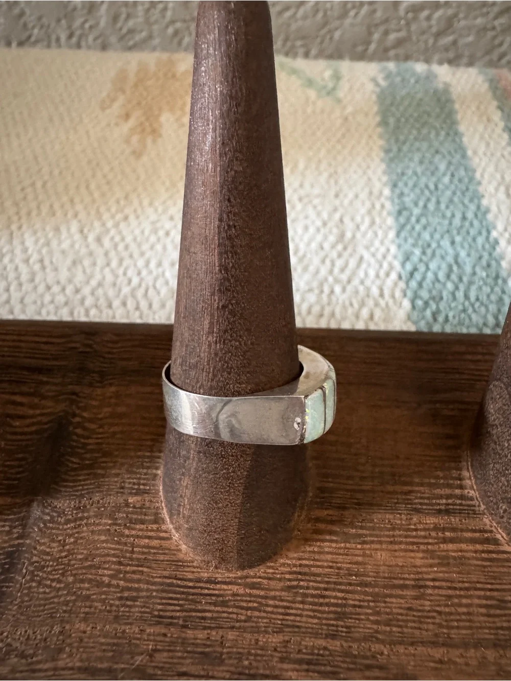 Native Made Sterling Silver White Opal Inlay Ring